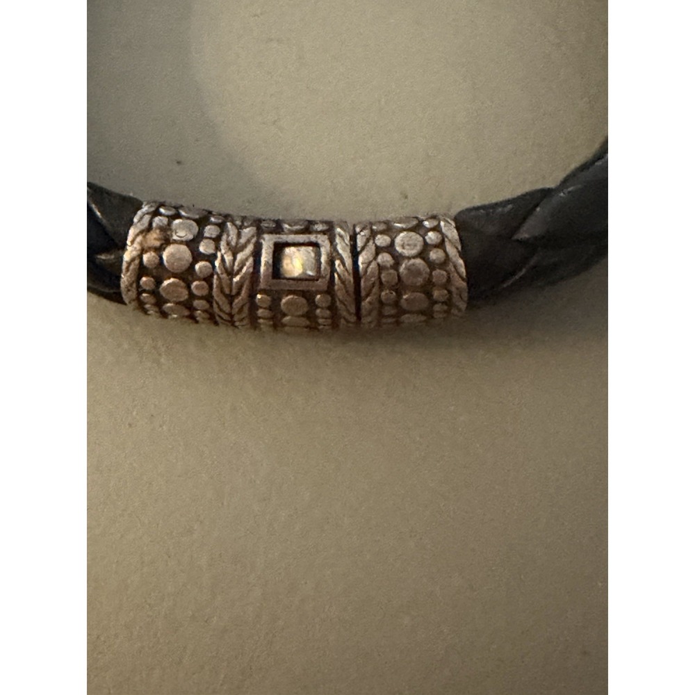 JOHN HARDY Mens Sterling Silver Dot Double Row Black Leather Bracelet 8.5" - Picture 5 of 6